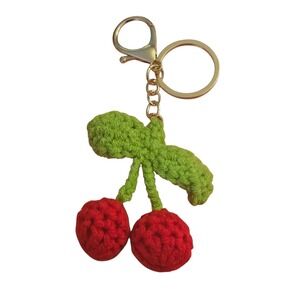 Crochet Cherry Keychain Handmade Fruit‎ Charm Bag Accessory Cute Gift